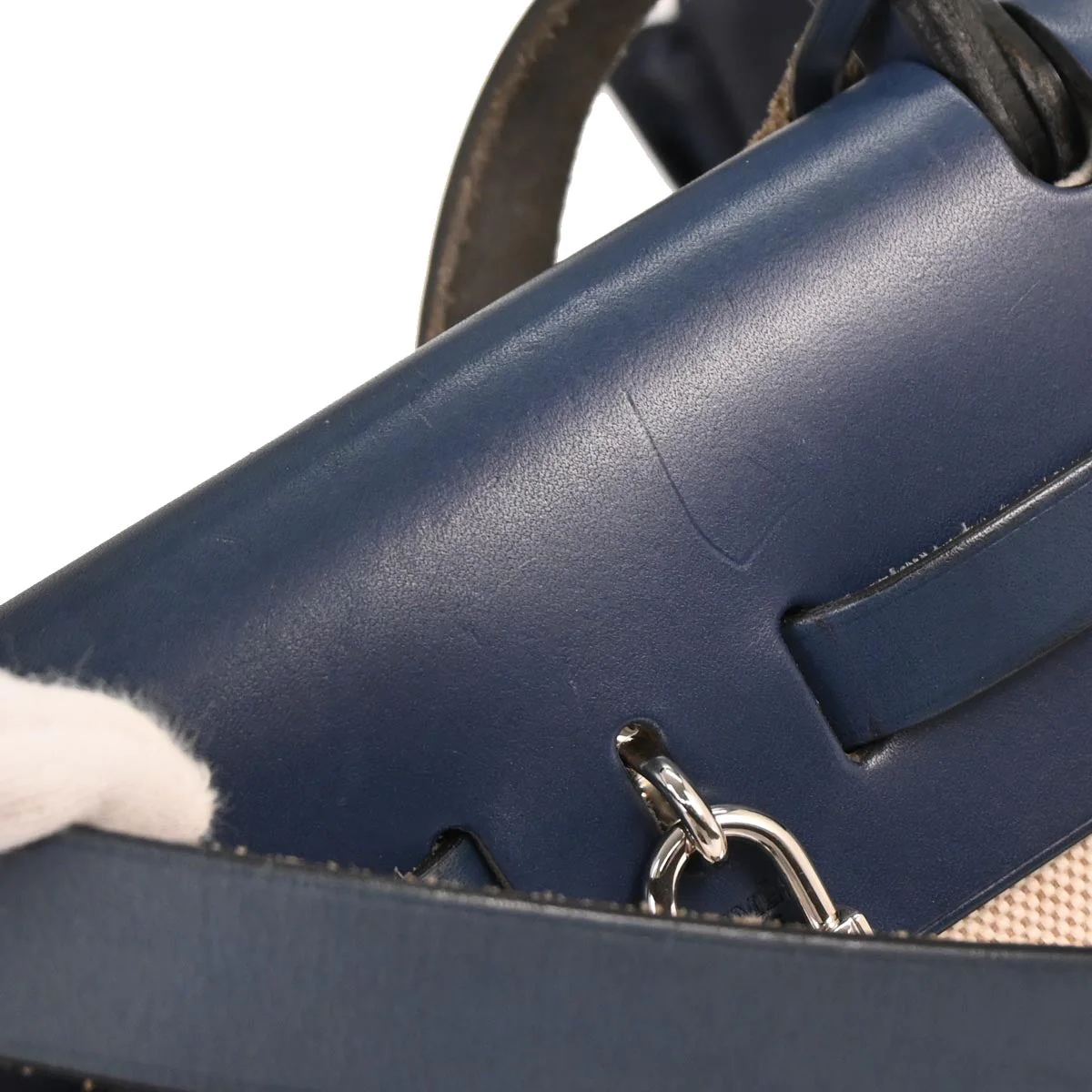 Hermes Beige Navy Toile H Officier Herbag PM 2 in 1 Handbag - Image 3