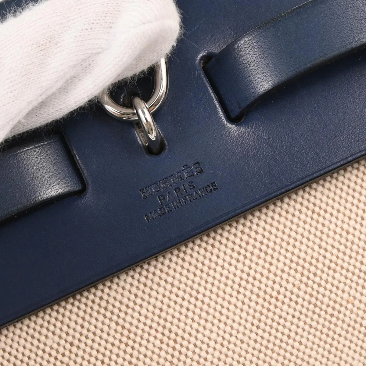 Hermes Beige Navy Toile H Officier Herbag PM 2 in 1 Handbag - Image 9