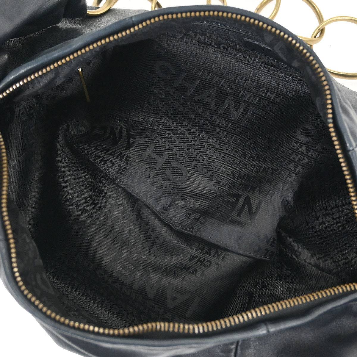 Chanel 2001-2003 Black Lambskin Half Moon Ring Chain Hobo Handbag - Image 6