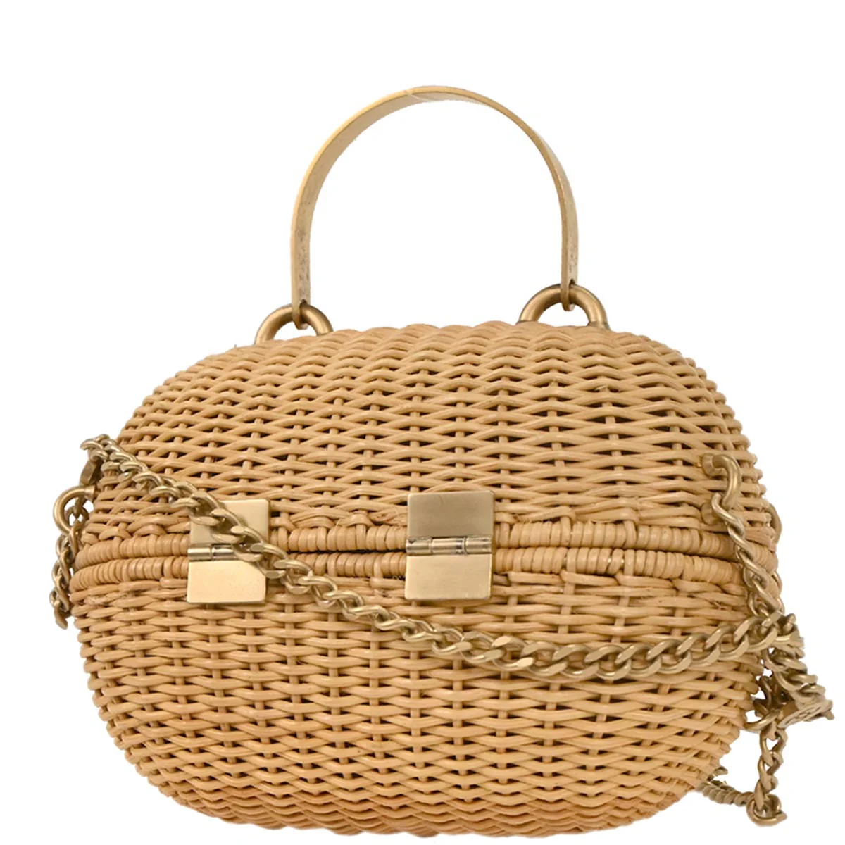 Chanel Beige Rattan Heart Lock Basket Bag 2way Shoulder Handbag - Image 2