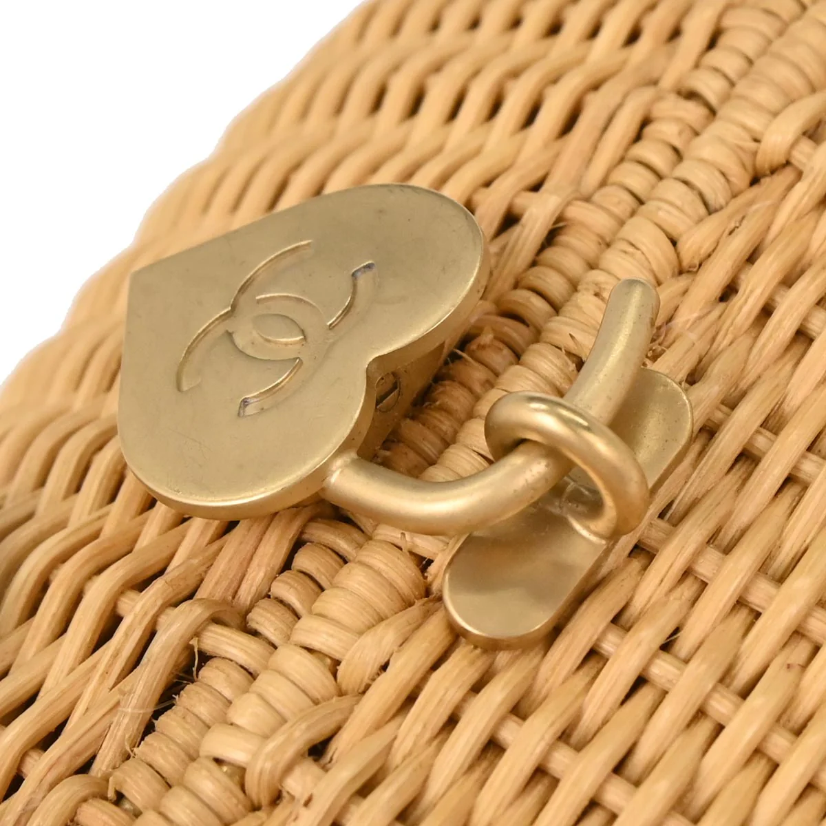 Chanel Beige Rattan Heart Lock Basket Bag 2way Shoulder Handbag - Image 6