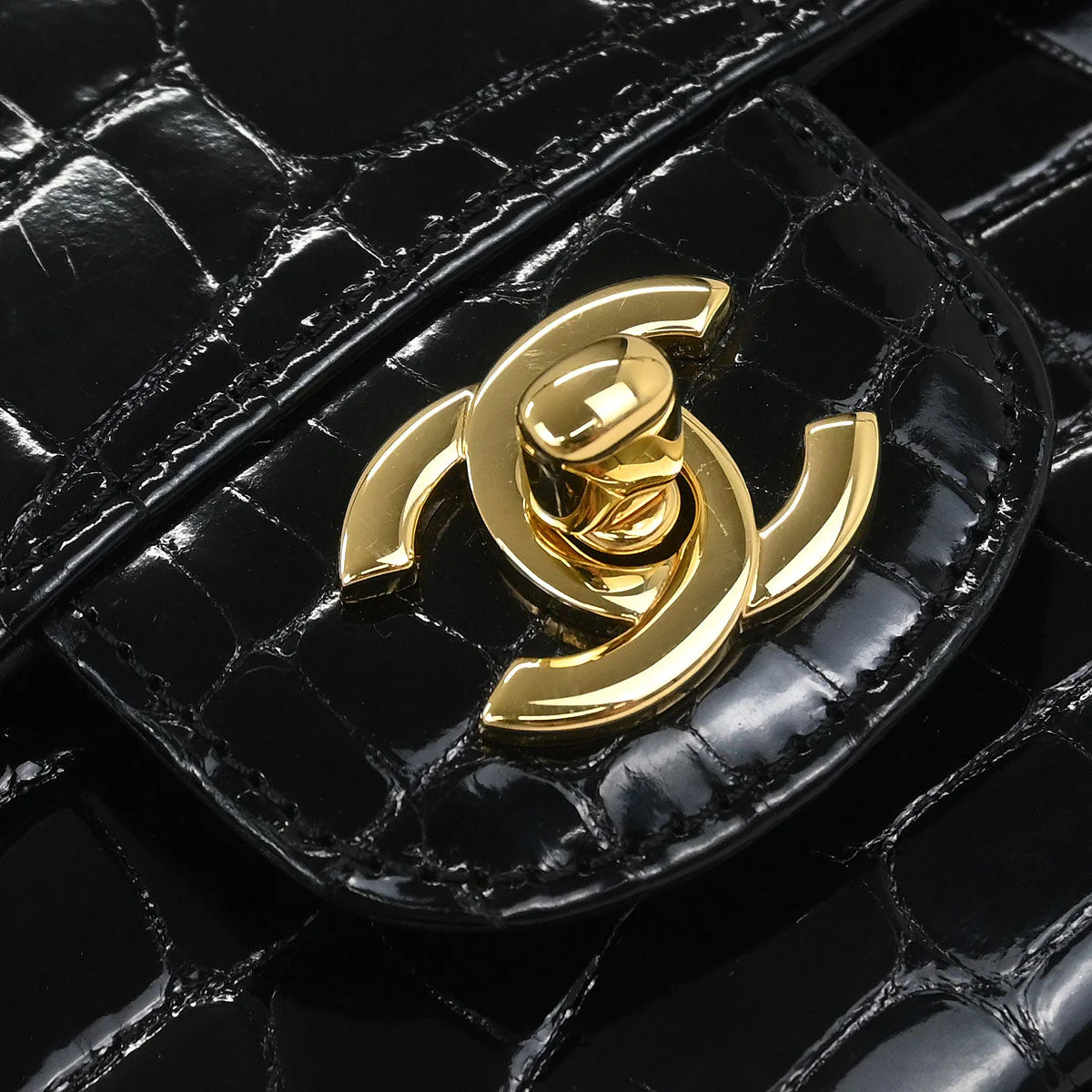 Chanel * 2017-2018 Black Crocodile Single Flap Shoulder Bag - Image 4