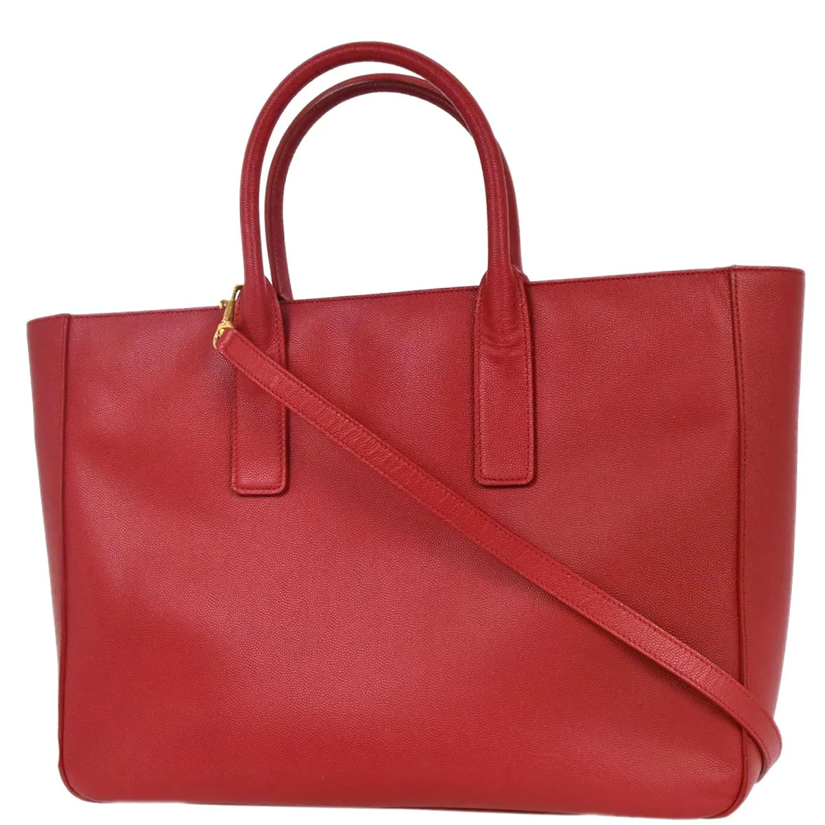 Saint Laurent Red Leather Sac Museum Tote Handbag - Image 2