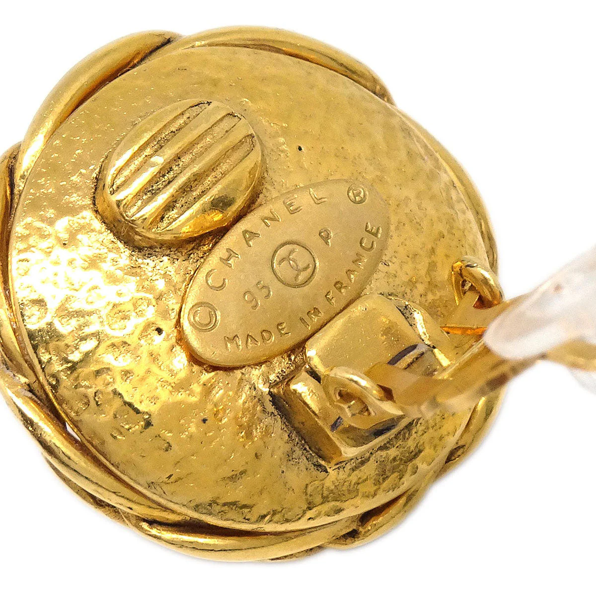 Chanel Button Clip-On Earrings Gold Costume Pearl 95P - Image 4