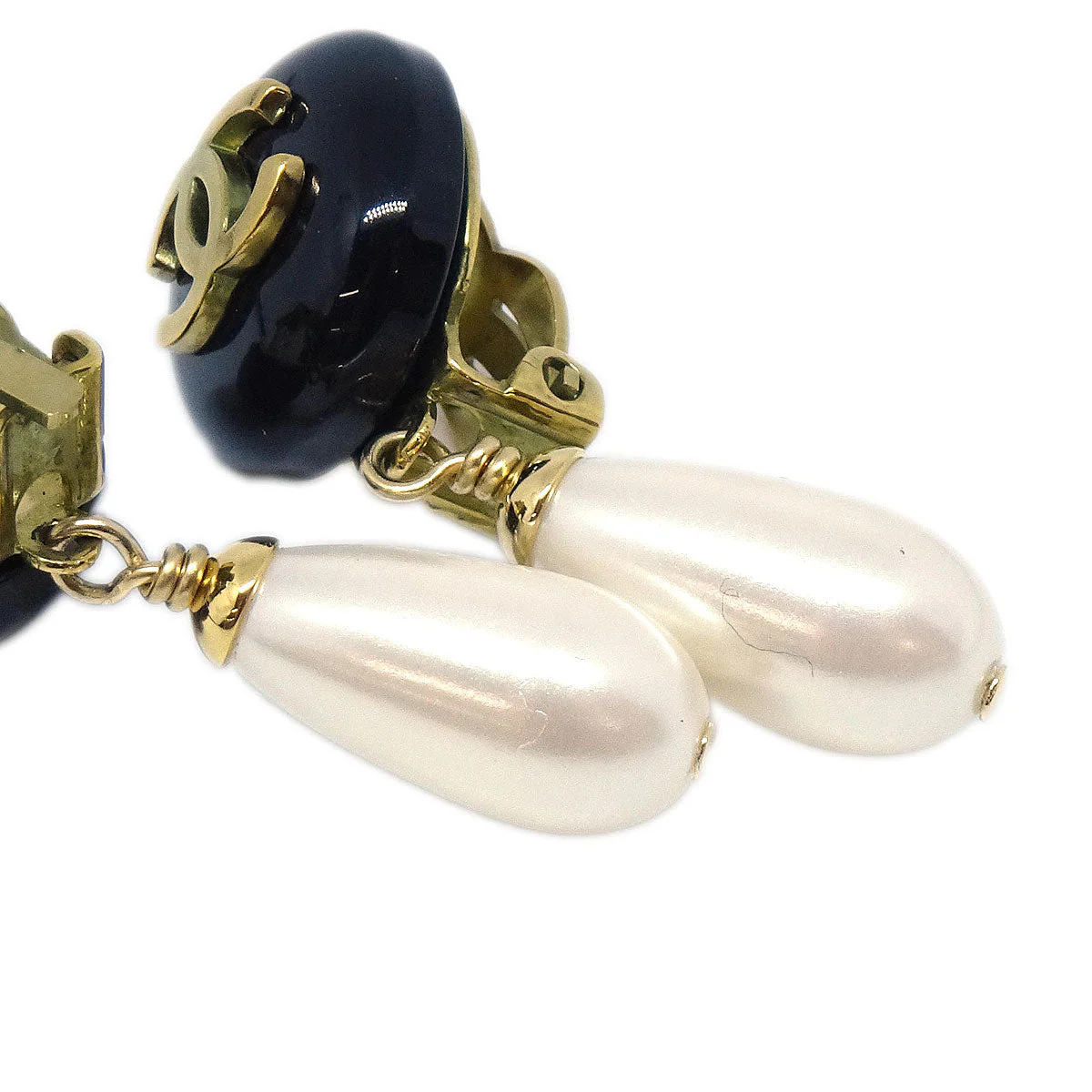 Chanel Gold Costume Pearl Dangle Clip-On Earrings 94A - Image 2