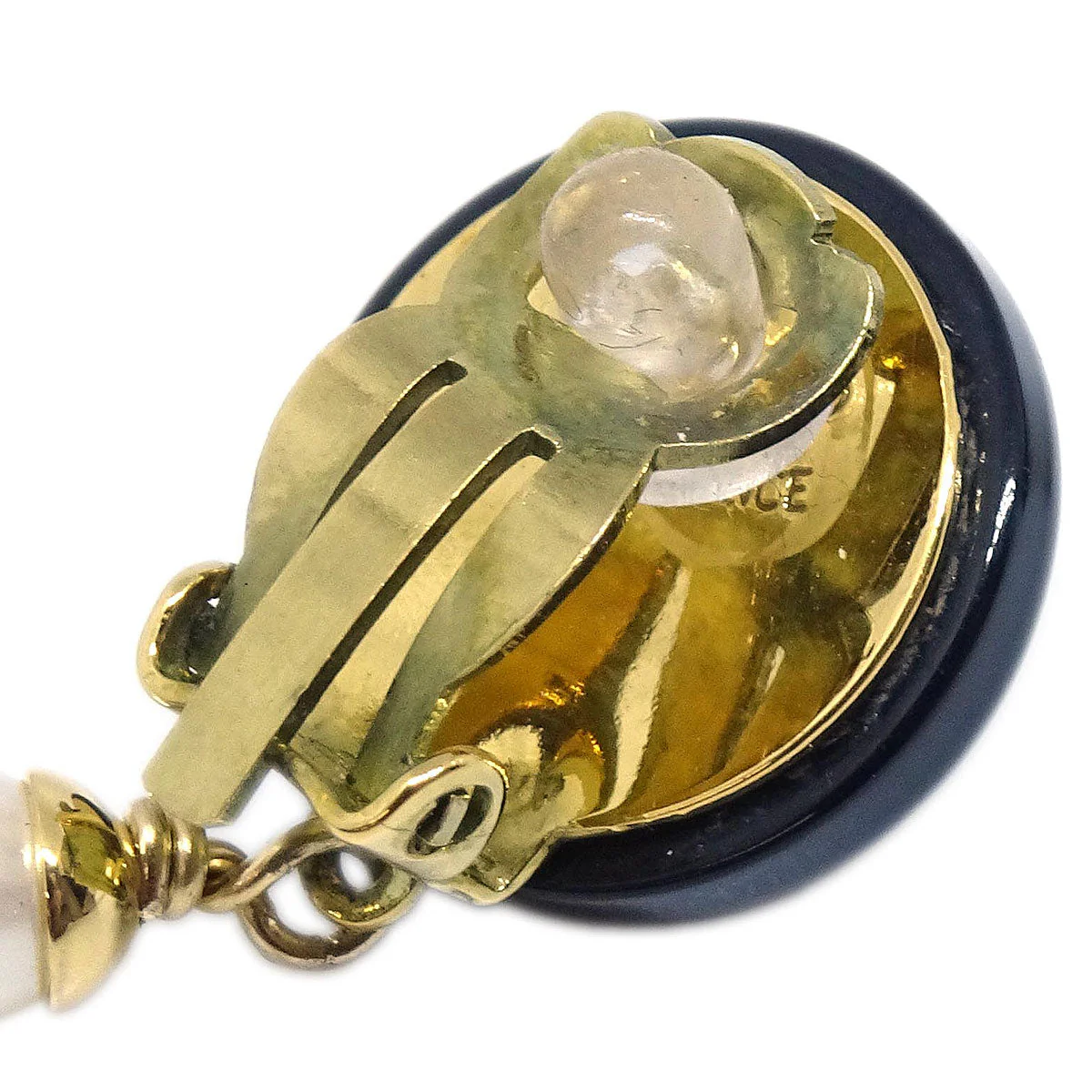 Chanel Gold Costume Pearl Dangle Clip-On Earrings 94A - Image 4