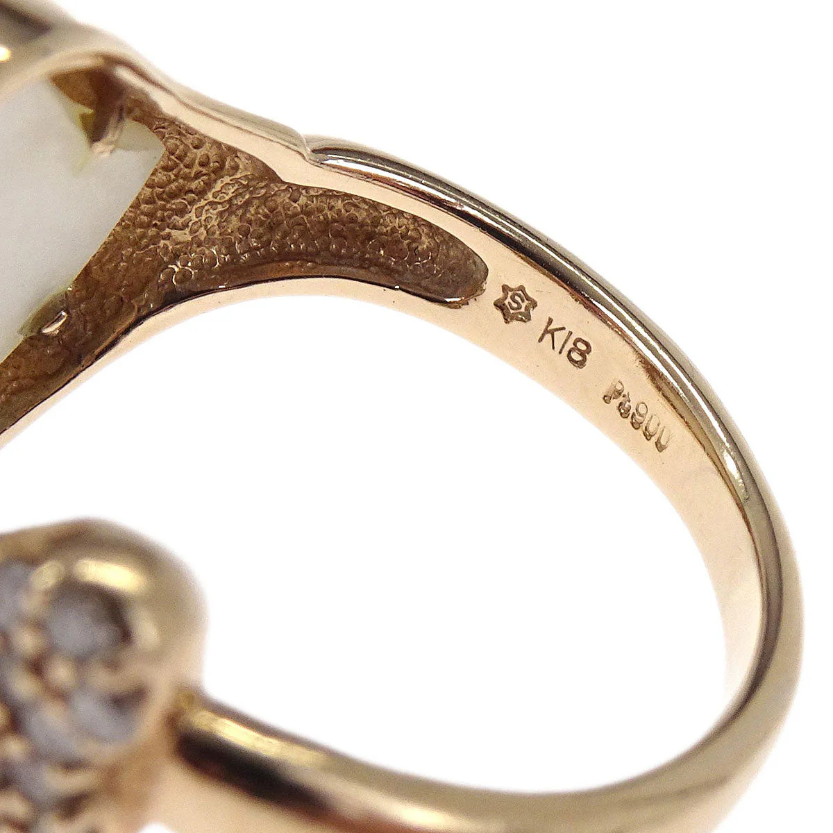 Ring 18K Pt900 Genuine Pearl Diamond Gold #51 Jewelry - Image 3