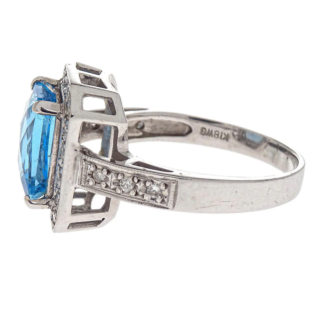 Ring 18KWG Silver Blue Topaz Diamond #52 Jewelry - Image 2