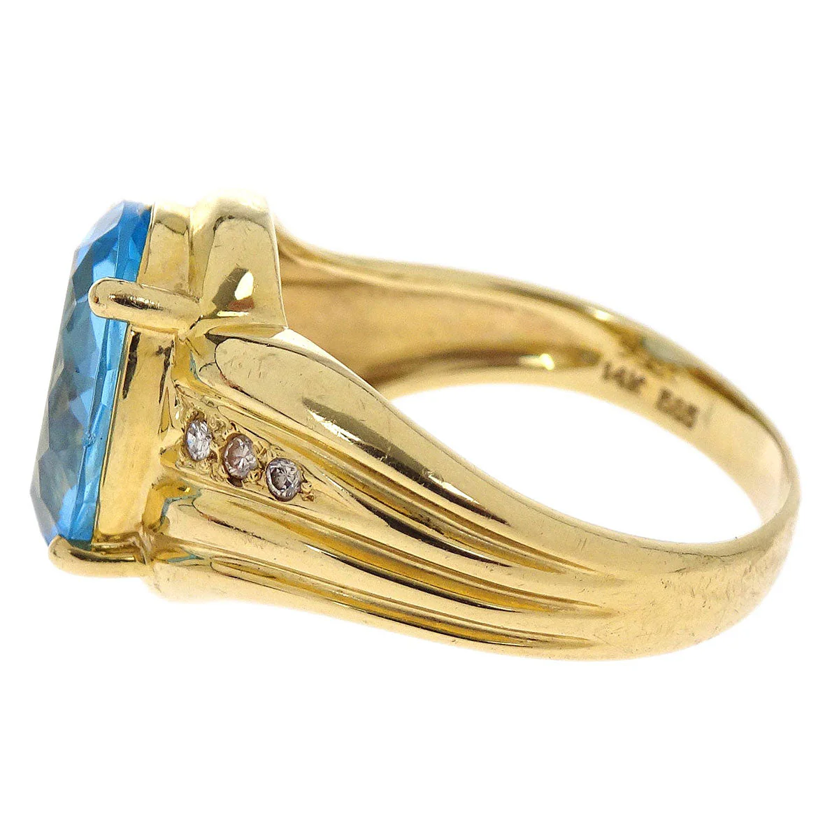 Ring 14K Blue Topaz Diamond Gold #56 Jewelry - Image 2