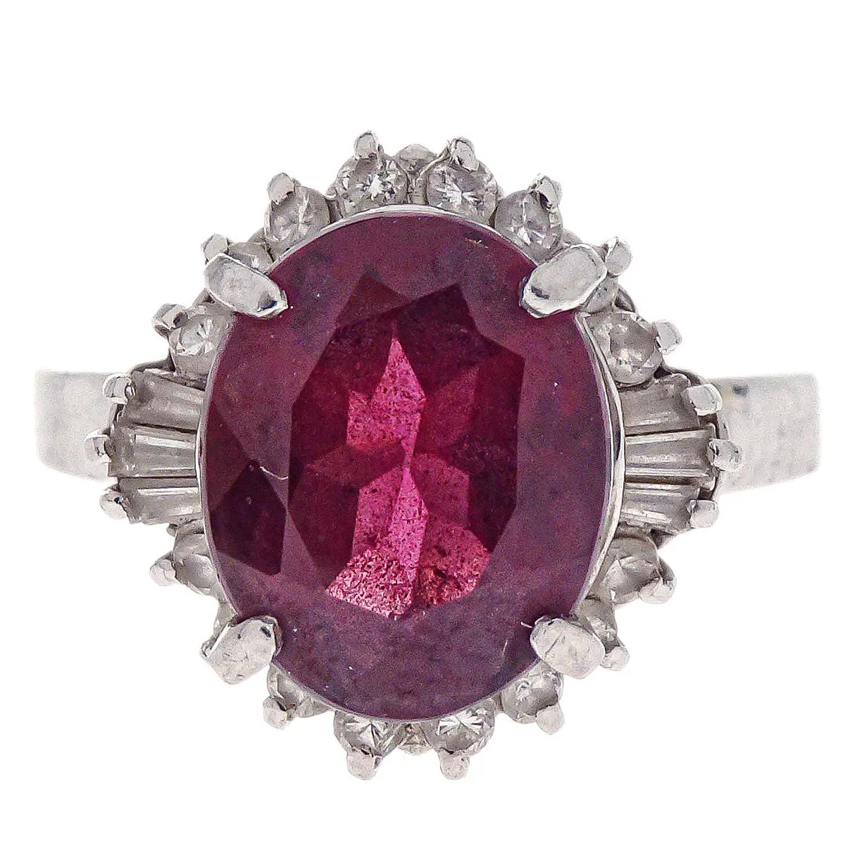 Ring Pt900 Silver Garnet Diamond #53 Jewelry