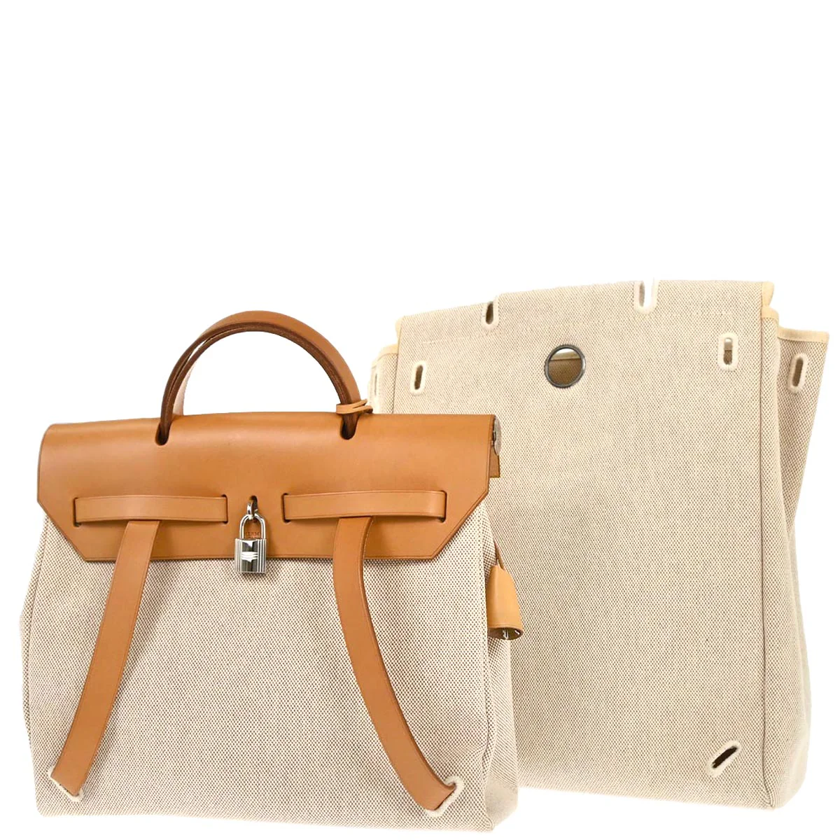 Hermes Natural Toile H Herbag a Dos 2 in 1 Backpack - Image 2