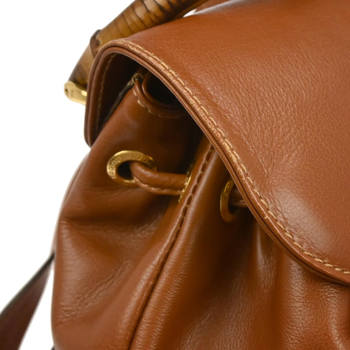 Gucci Brown Leather Bamboo Backpack - Image 6