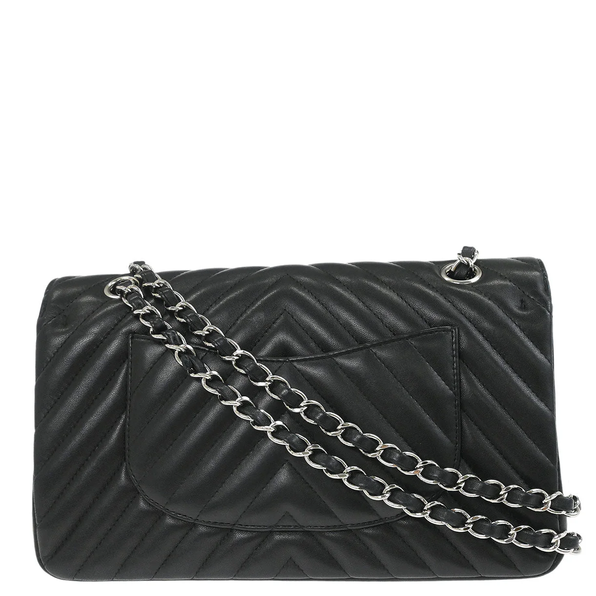 Chanel 2017 Black Lambskin Chevron Medium Classic Double Flap Shoulder Bag - Image 2