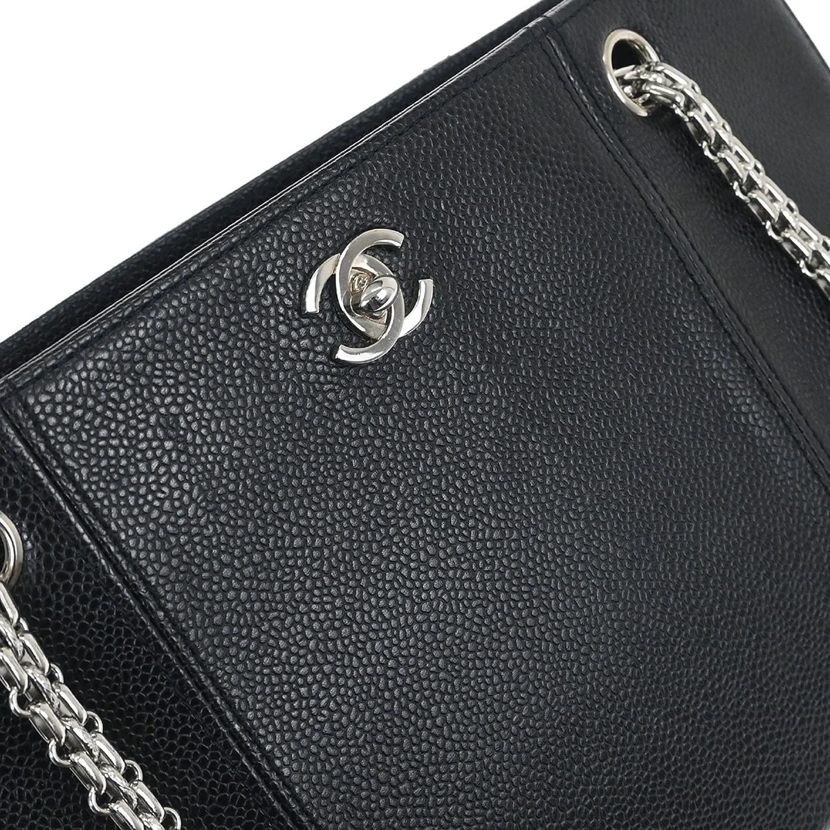 Chanel Black Caviar Skin Chain Shoulder Tote Bag - Image 7