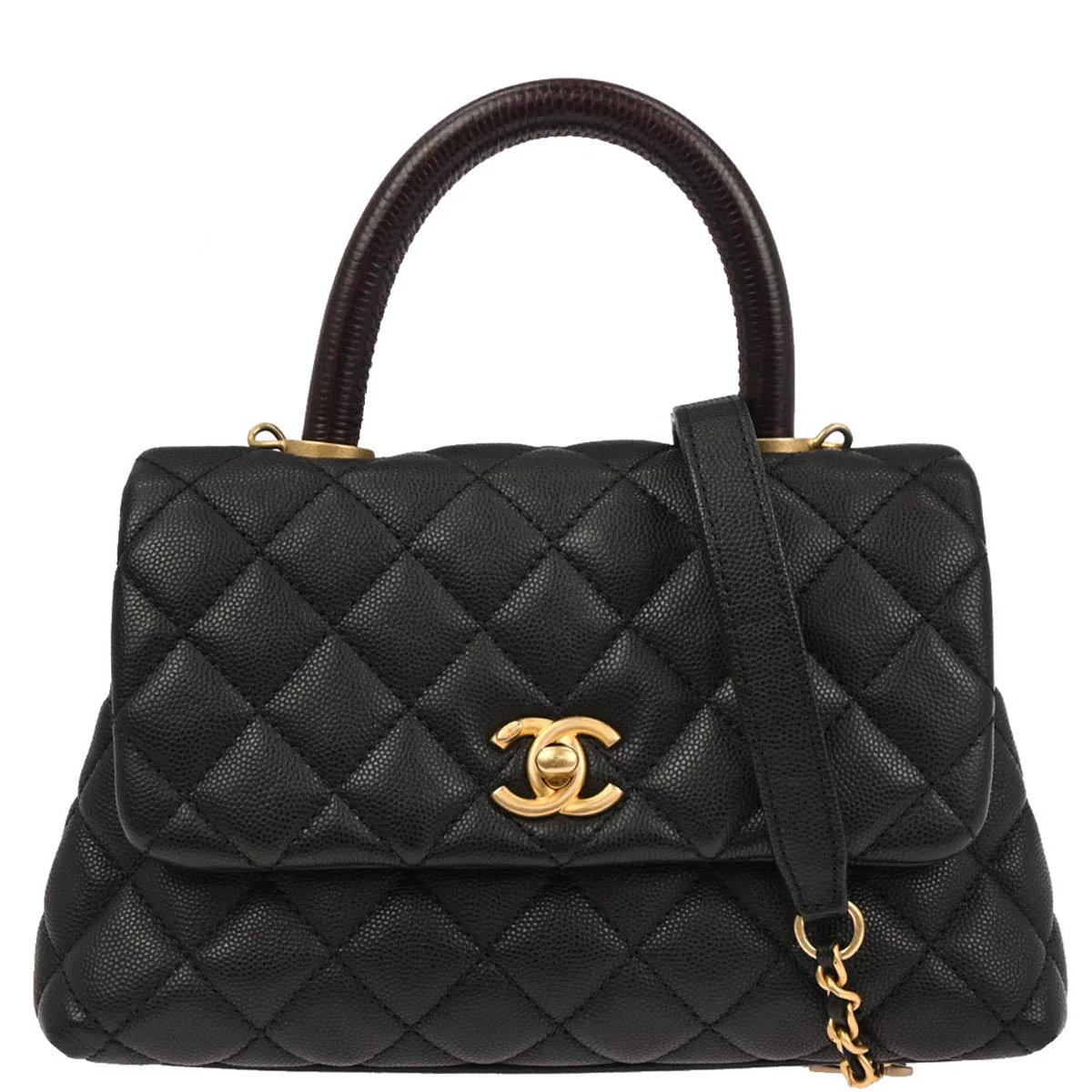 Chanel 2019 Black Caviar Skin Coco Handle 2way Shoulder Handbag