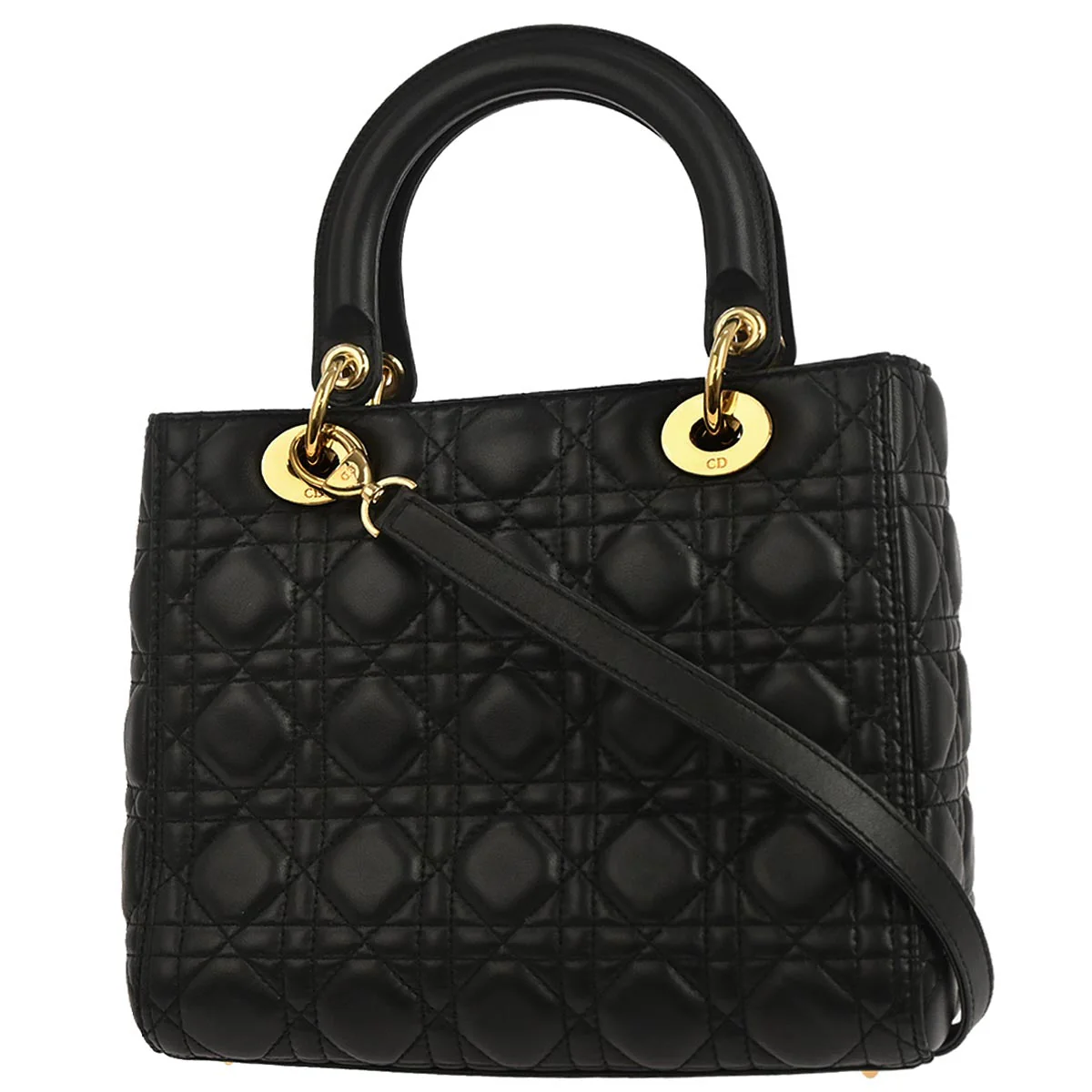 Christian Dior Black Lambskin Lady Dior Cannage 2way Shoulder Handbag - Image 2