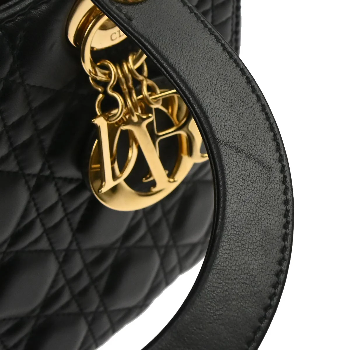 Christian Dior Black Lambskin Lady Dior Cannage 2way Shoulder Handbag - Image 4
