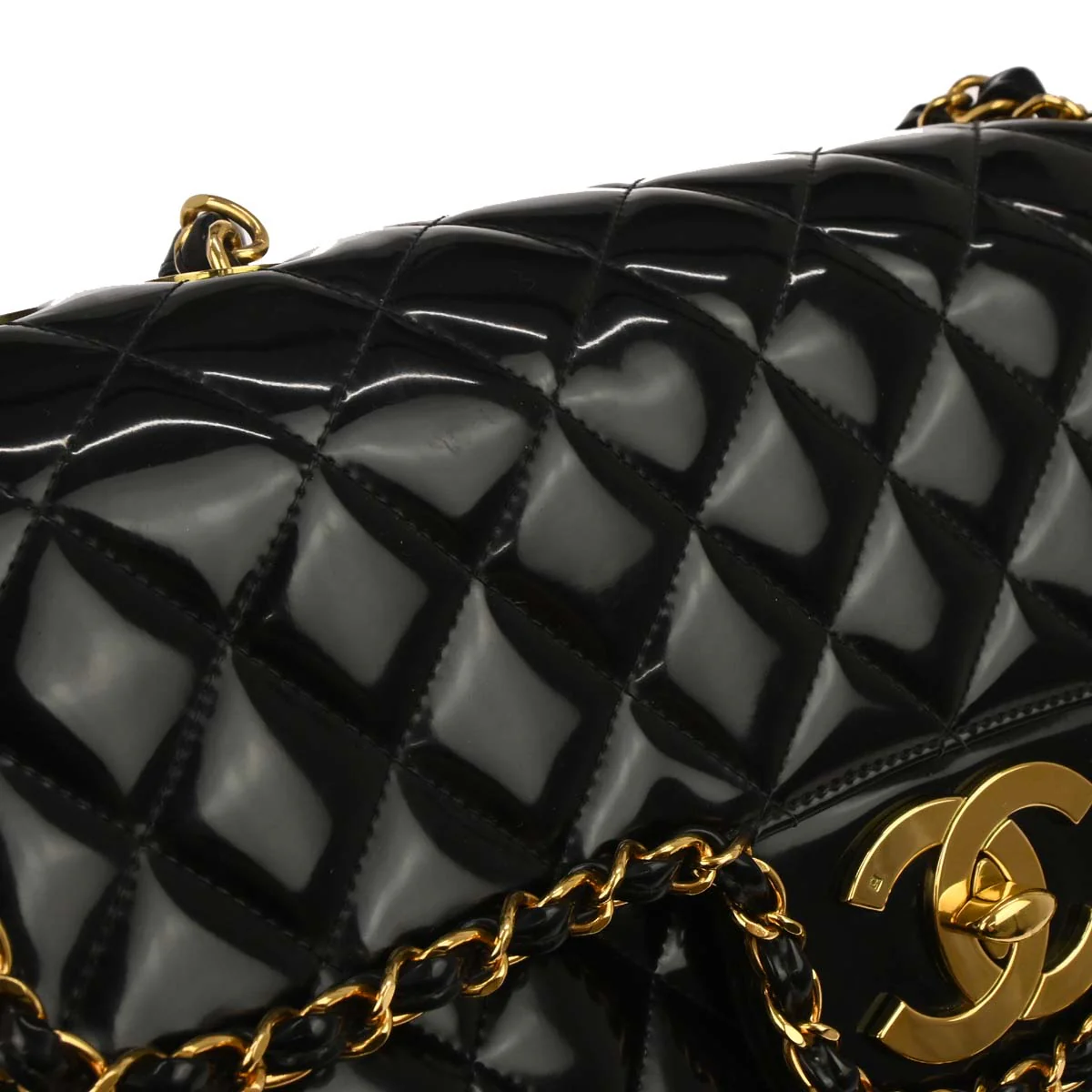 Chanel 1994-1996 Black Patent Leather Maxi Classic Flap Shoulder Bag - Image 5