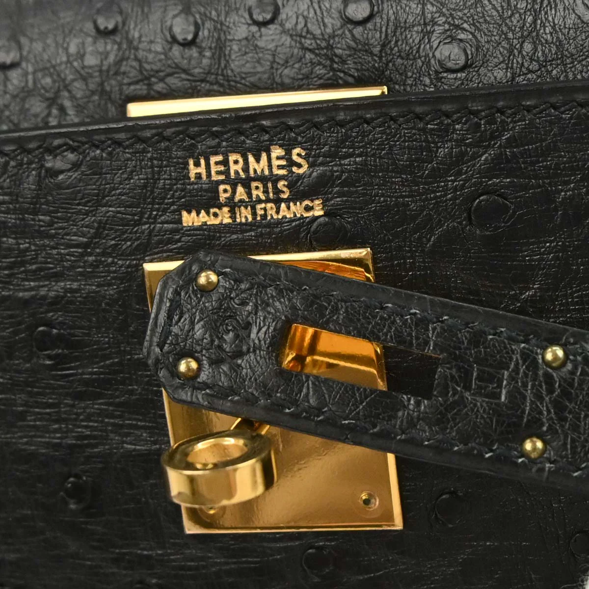 Hermes * Black Ostrich Kelly 32 Sellier 2way Shoulder Handbag - Image 9
