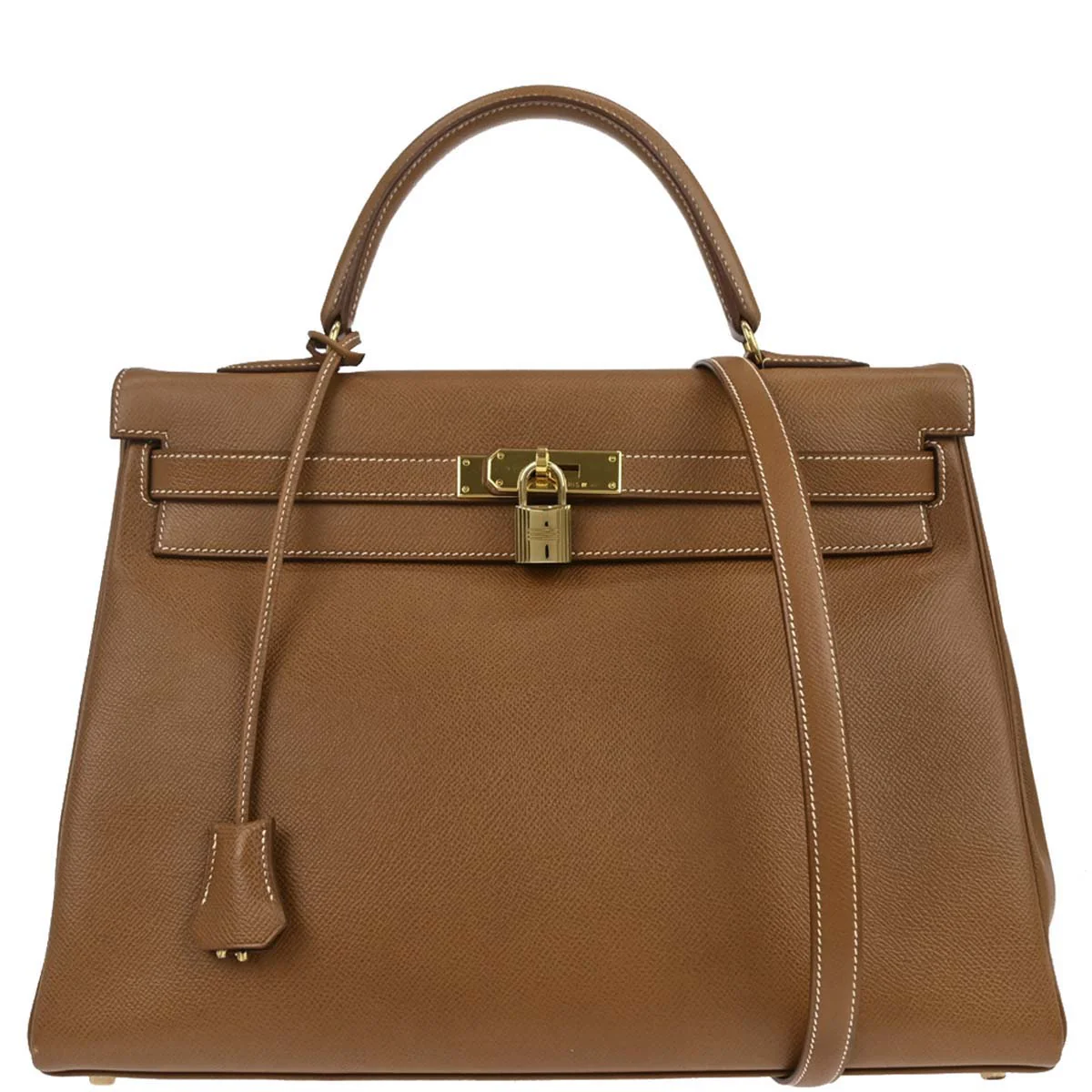 Hermes Gold Courchevel Kelly 35 Retourne 2way Shoulder Handbag