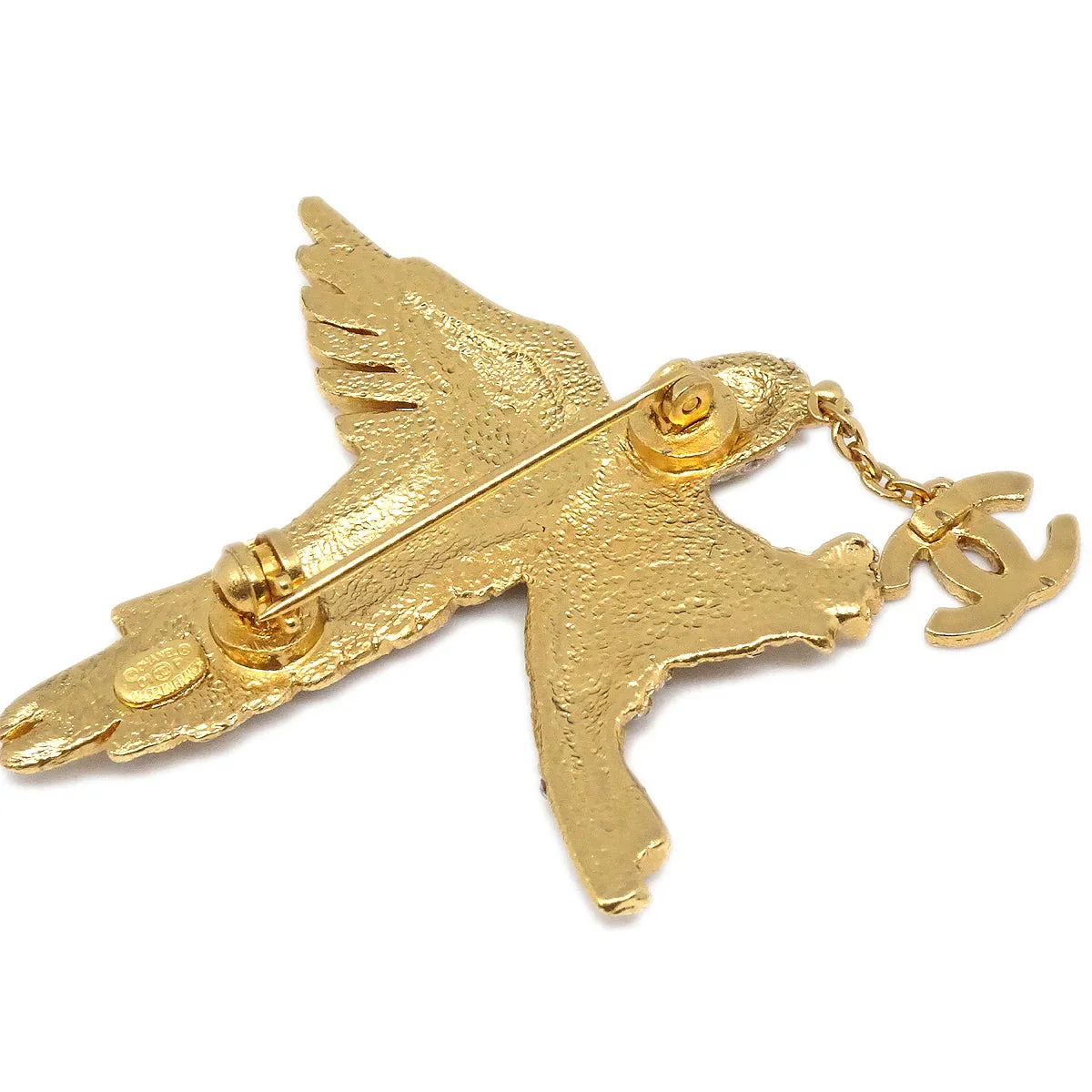 Chanel Eagle Rhinestone Brooch Pin Gold 01P - Image 3