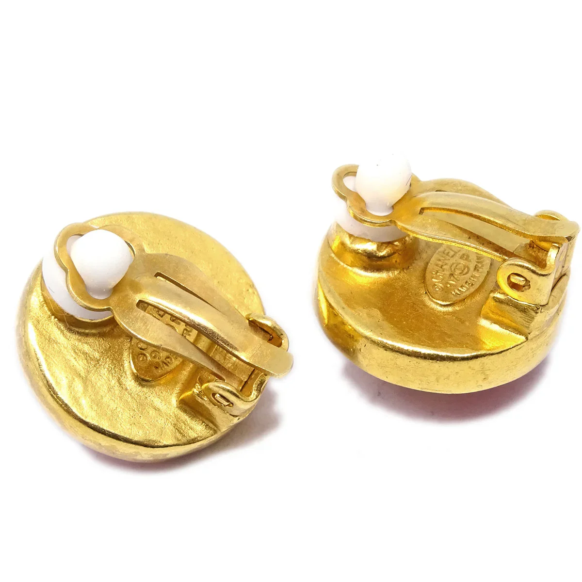 Chanel Stone Button Earrings Clip-On Pink 97P - Image 3