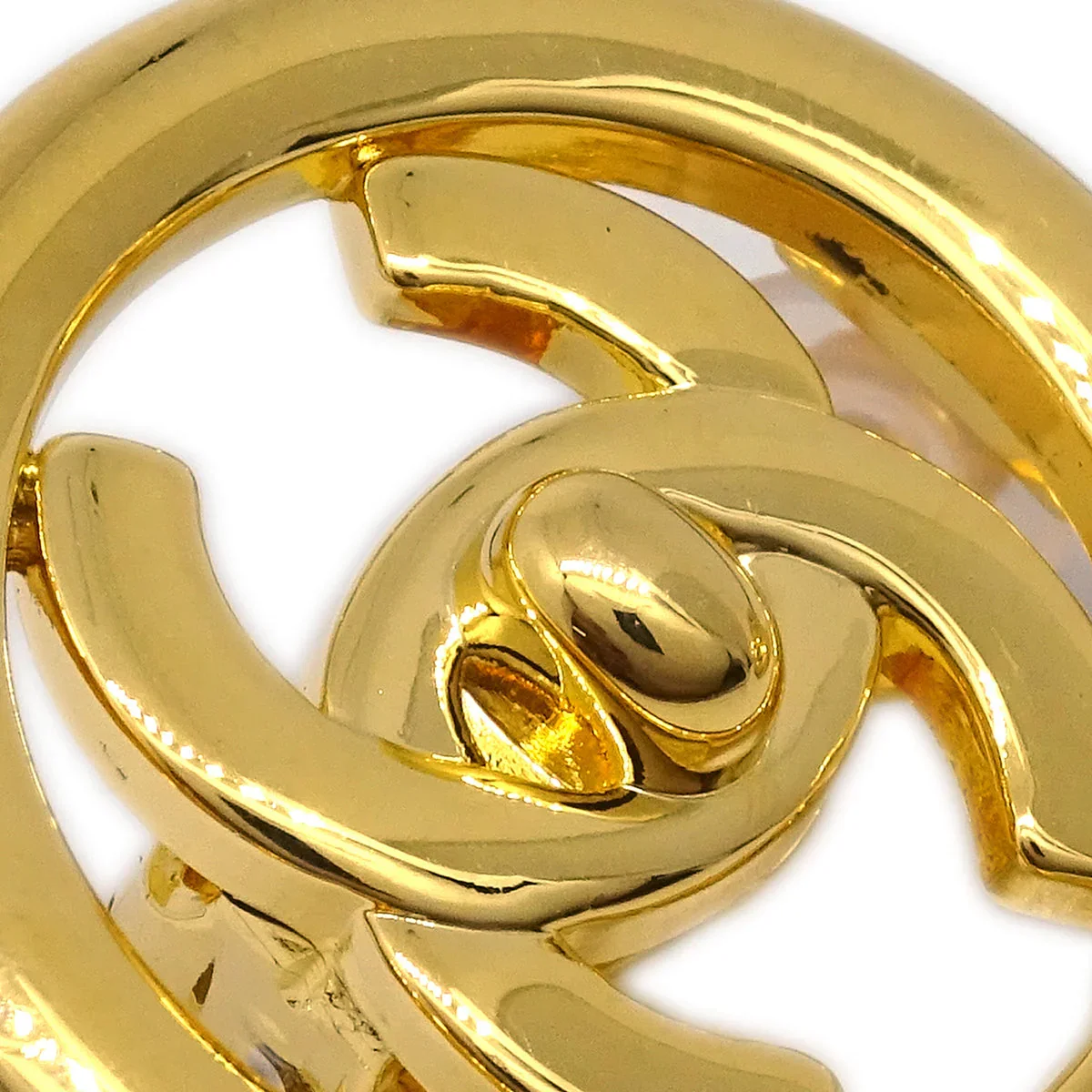 Chanel CC Turnlock Button Earrings Gold Clip-On 97P - Image 2
