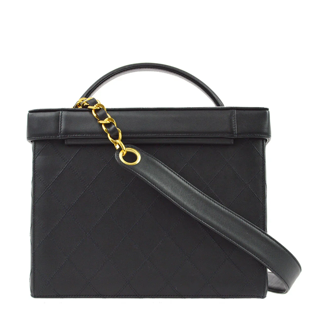 Chanel 1994-1996 Black Lambskin Bicolore Vanity 2way Shoulder Handbag - Image 2