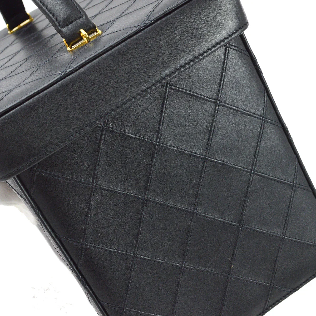 Chanel 1994-1996 Black Lambskin Bicolore Vanity 2way Shoulder Handbag - Image 6