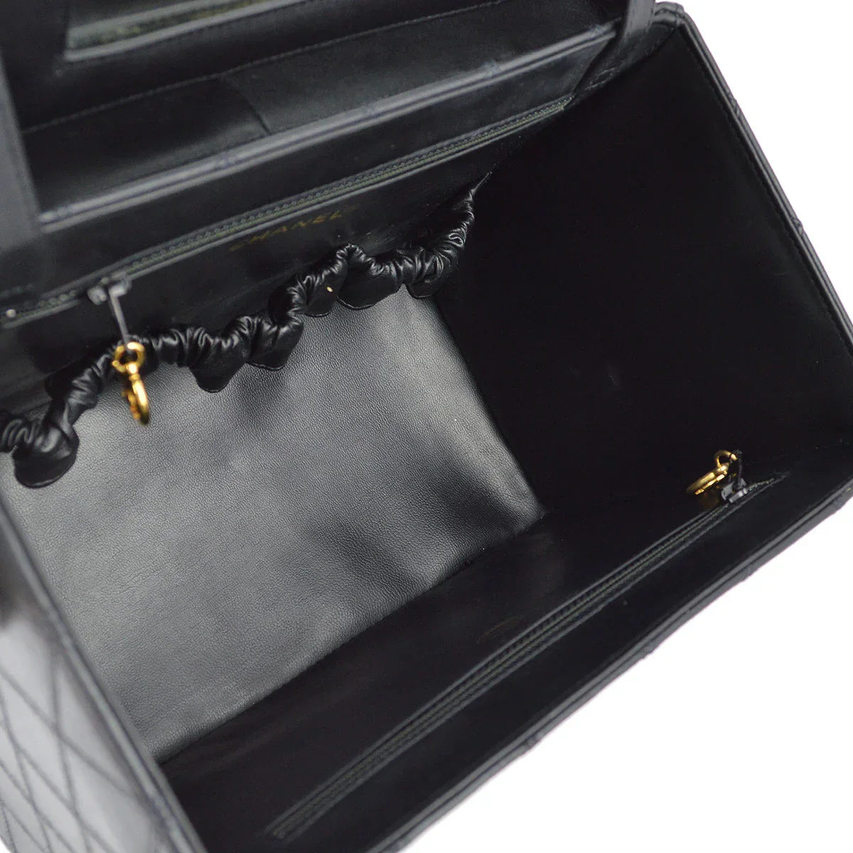 Chanel 1994-1996 Black Lambskin Bicolore Vanity 2way Shoulder Handbag - Image 9