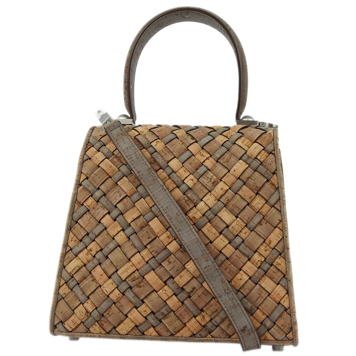 Salvatore Ferragamo 2021 Beige Gray Cork Gancini 2way Shoulder Handbag - Image 2