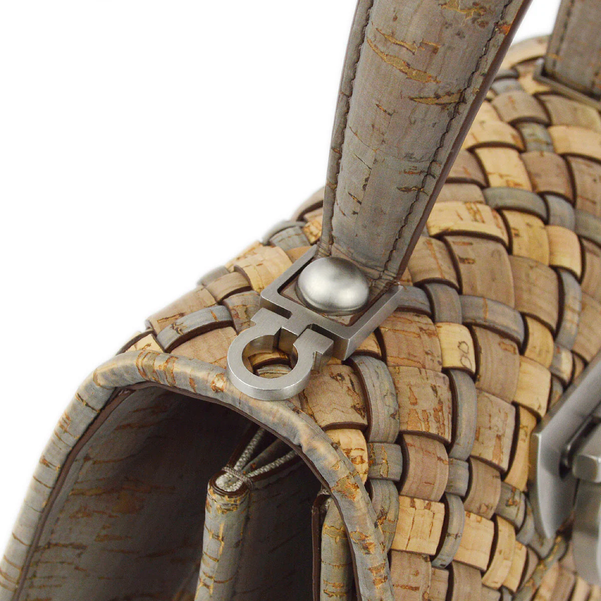 Salvatore Ferragamo 2021 Beige Gray Cork Gancini 2way Shoulder Handbag - Image 6