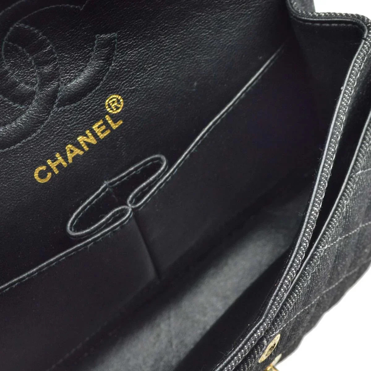 Chanel * 1997-1999 Black Denim Small Classic Double Flap Shoulder Bag - Image 4
