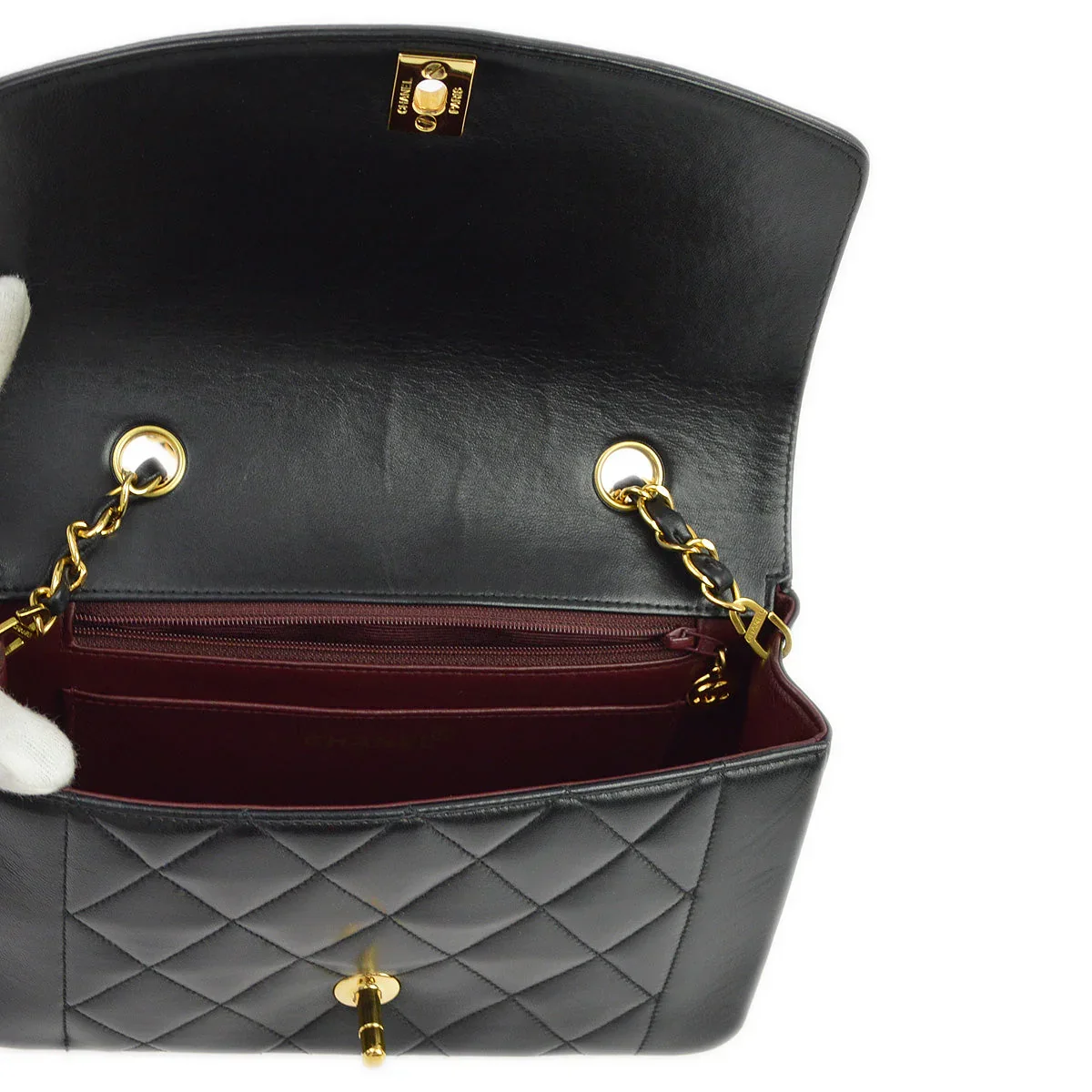 Chanel 1996-1997 Black Lambskin Small Diana Shoulder Bag - Image 8