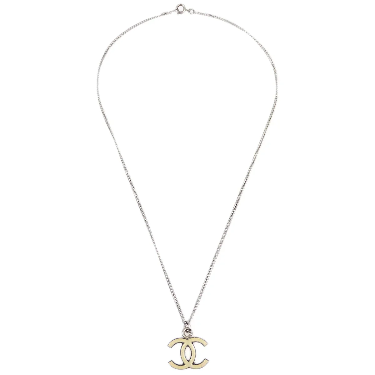 Chanel Chain Necklace Silver White 07V - Image 2