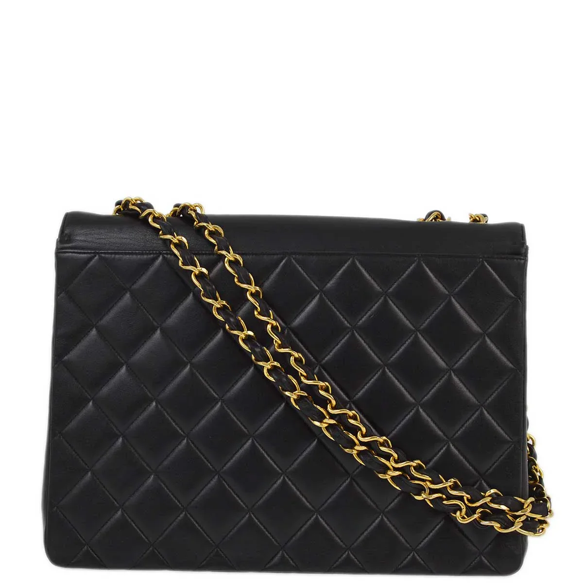 Chanel 1991-1994 Black Lambskin Classic Flap Maxi Jumbo Chain Shoulder Bag - Image 2