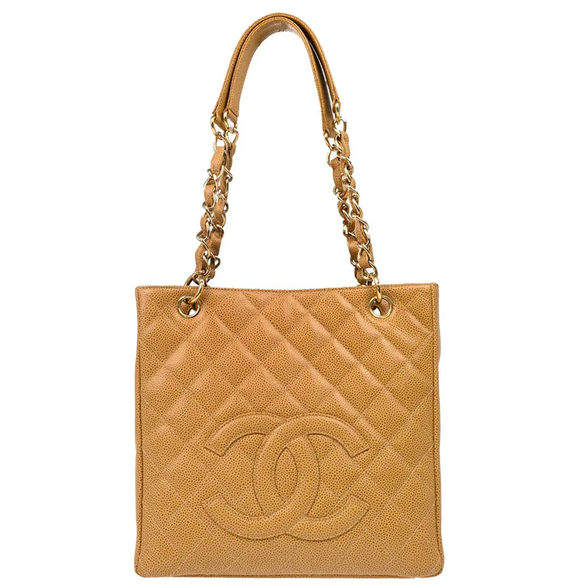 Chanel 2003-2004 Beige Caviar Petite Shopping Tote PST Chain Handbag