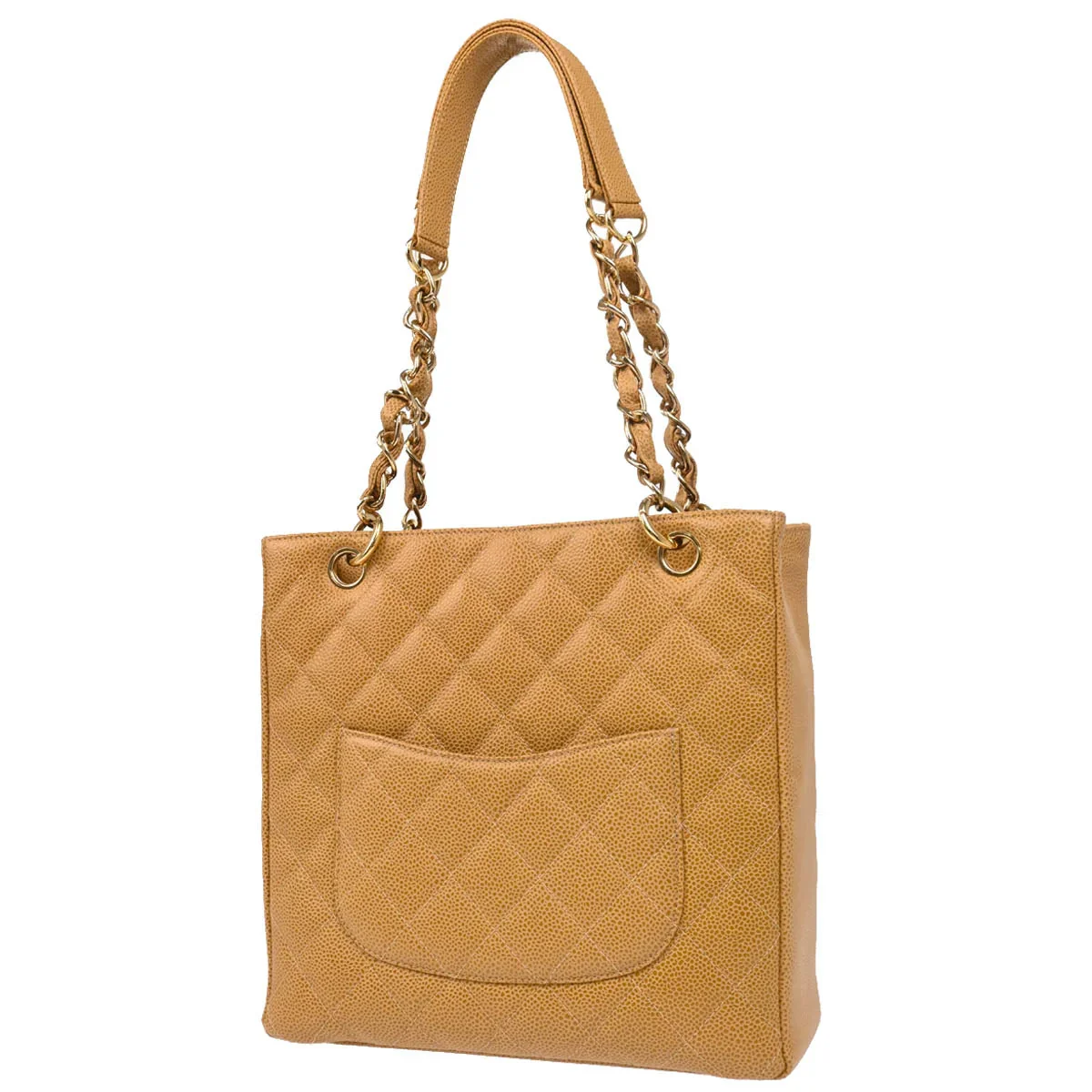 Chanel 2003-2004 Beige Caviar Petite Shopping Tote PST Chain Handbag - Image 2