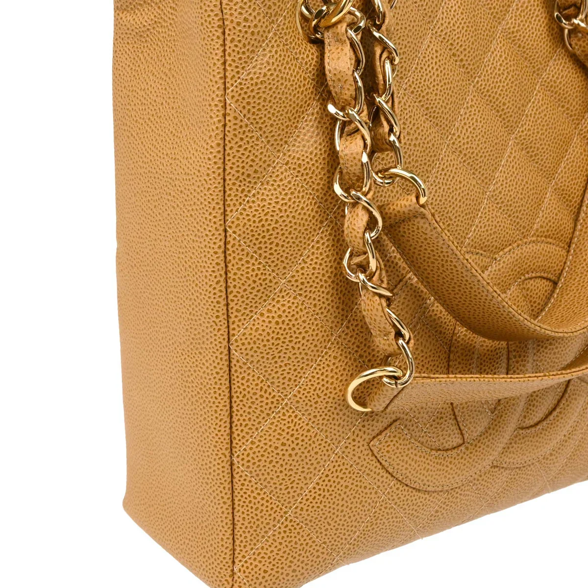 Chanel 2003-2004 Beige Caviar Petite Shopping Tote PST Chain Handbag - Image 3