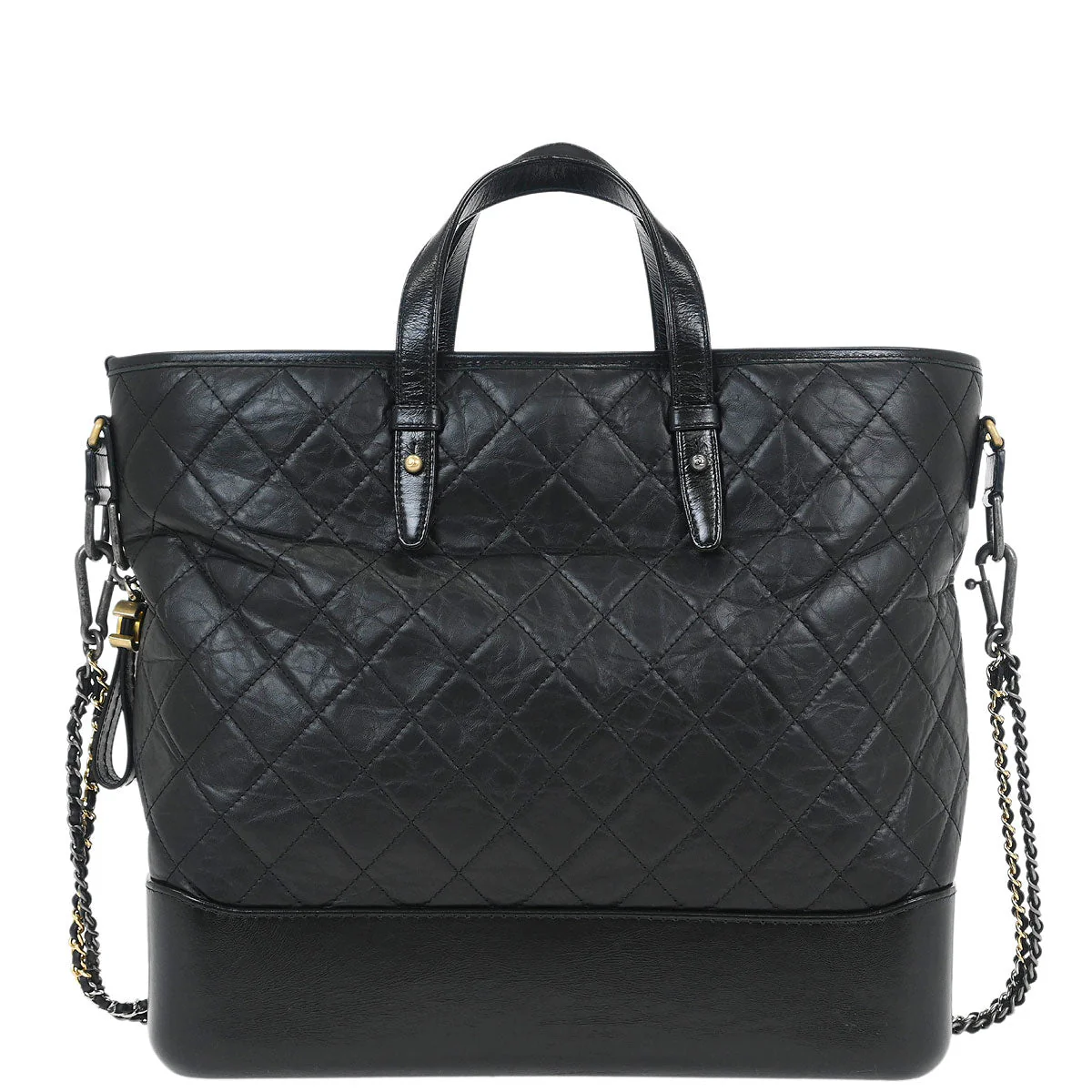 Chanel 2017-2018 Black Lambskin Calfskin Gabrielle 2way Shoulder Tote Handbag