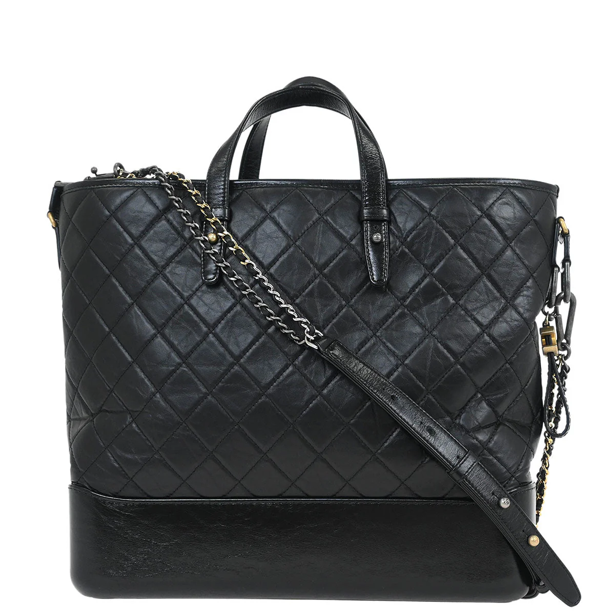 Chanel 2017-2018 Black Lambskin Calfskin Gabrielle 2way Shoulder Tote Handbag - Image 2