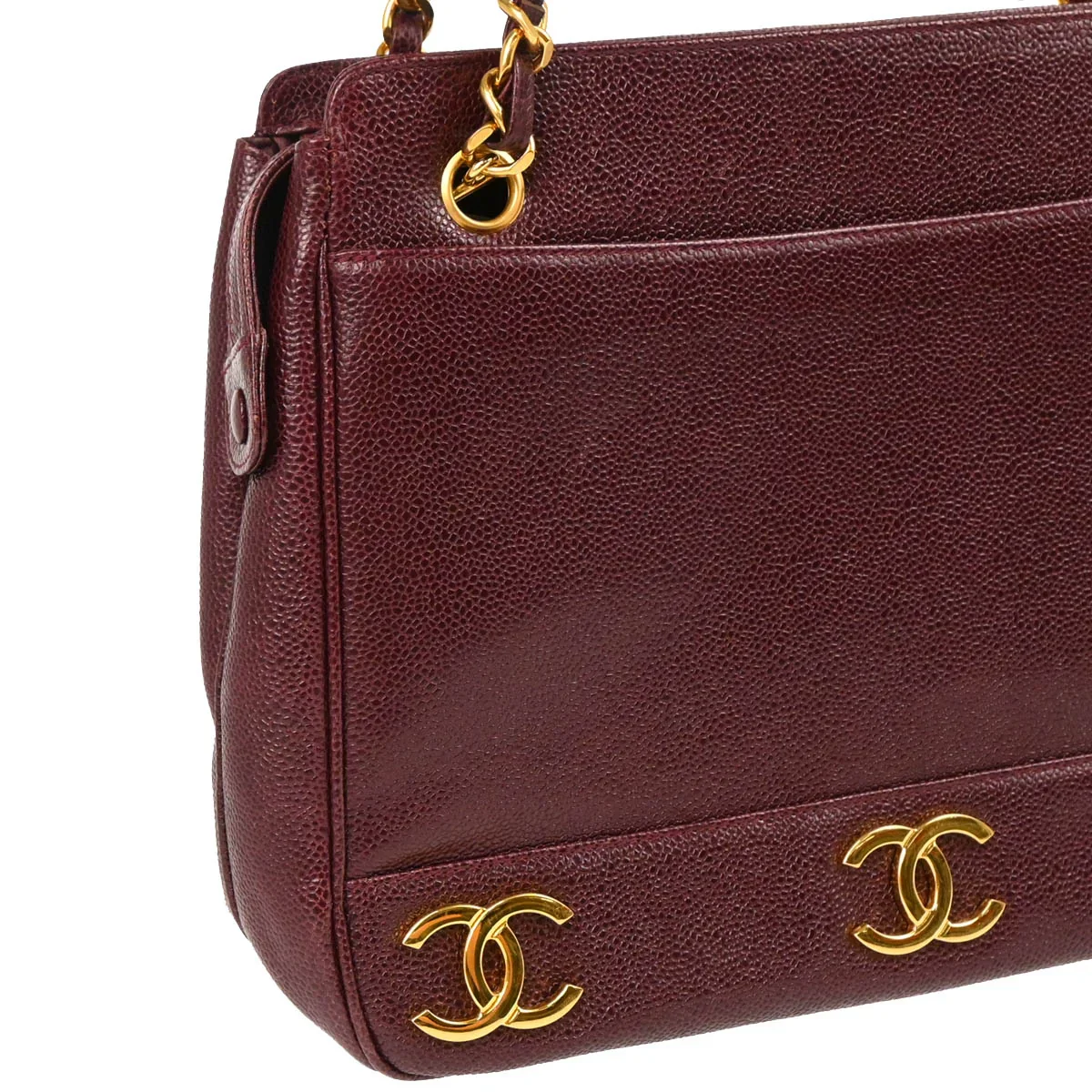 Chanel 1994-1996 Bordeaux Caviar Triple CC Shoulder Tote Bag - Image 3