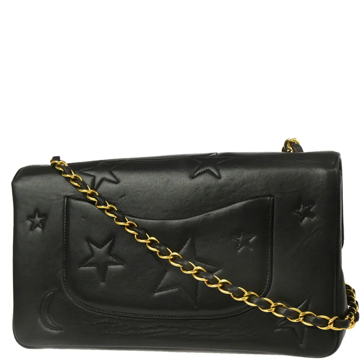 Chanel 1994-1996 Black Lambskin Star Stitch Classic Single Flap Medium - Image 2