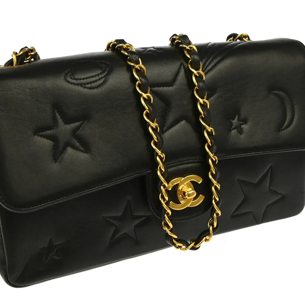 Chanel 1994-1996 Black Lambskin Star Stitch Classic Single Flap Medium - Image 3