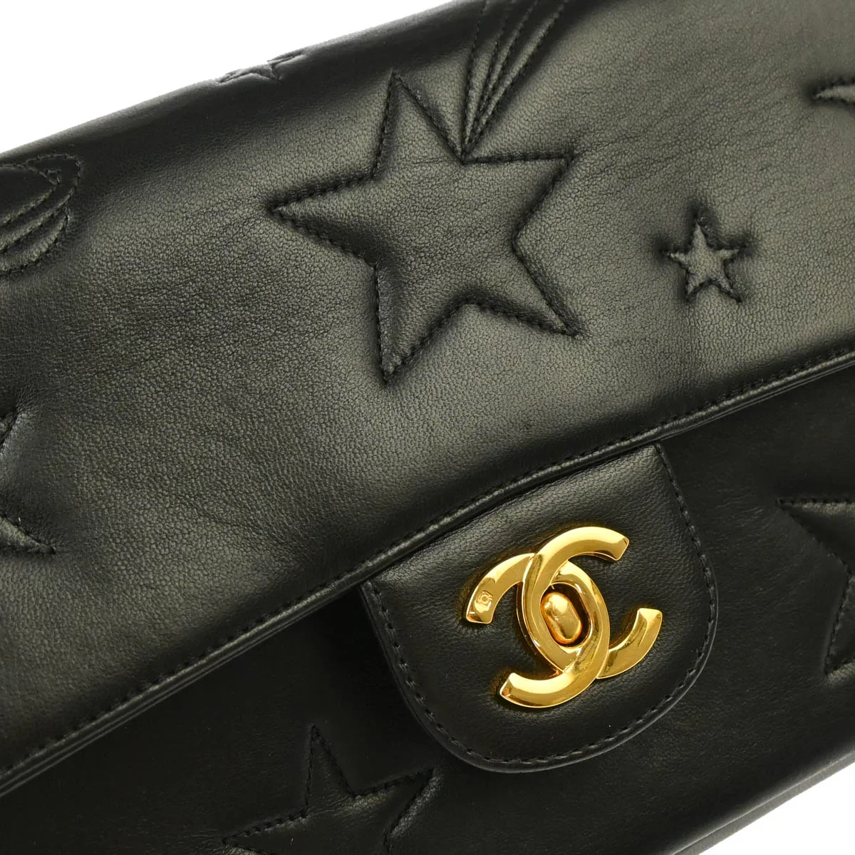 Chanel 1994-1996 Black Lambskin Star Stitch Classic Single Flap Medium - Image 6