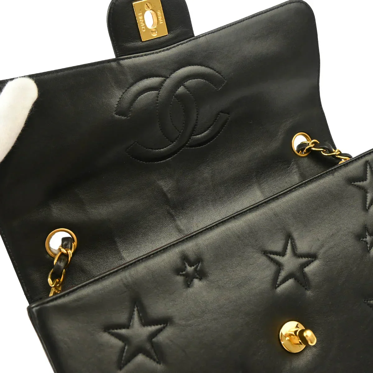 Chanel 1994-1996 Black Lambskin Star Stitch Classic Single Flap Medium - Image 8