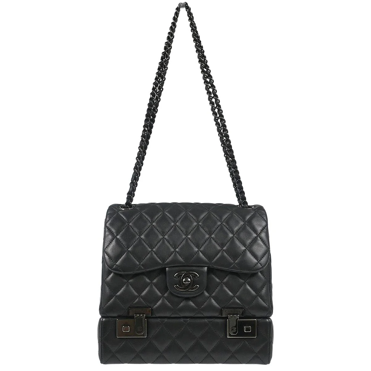 Chanel 2016-2017 Black Lambskin Cockpit Flap Shoulder Bag