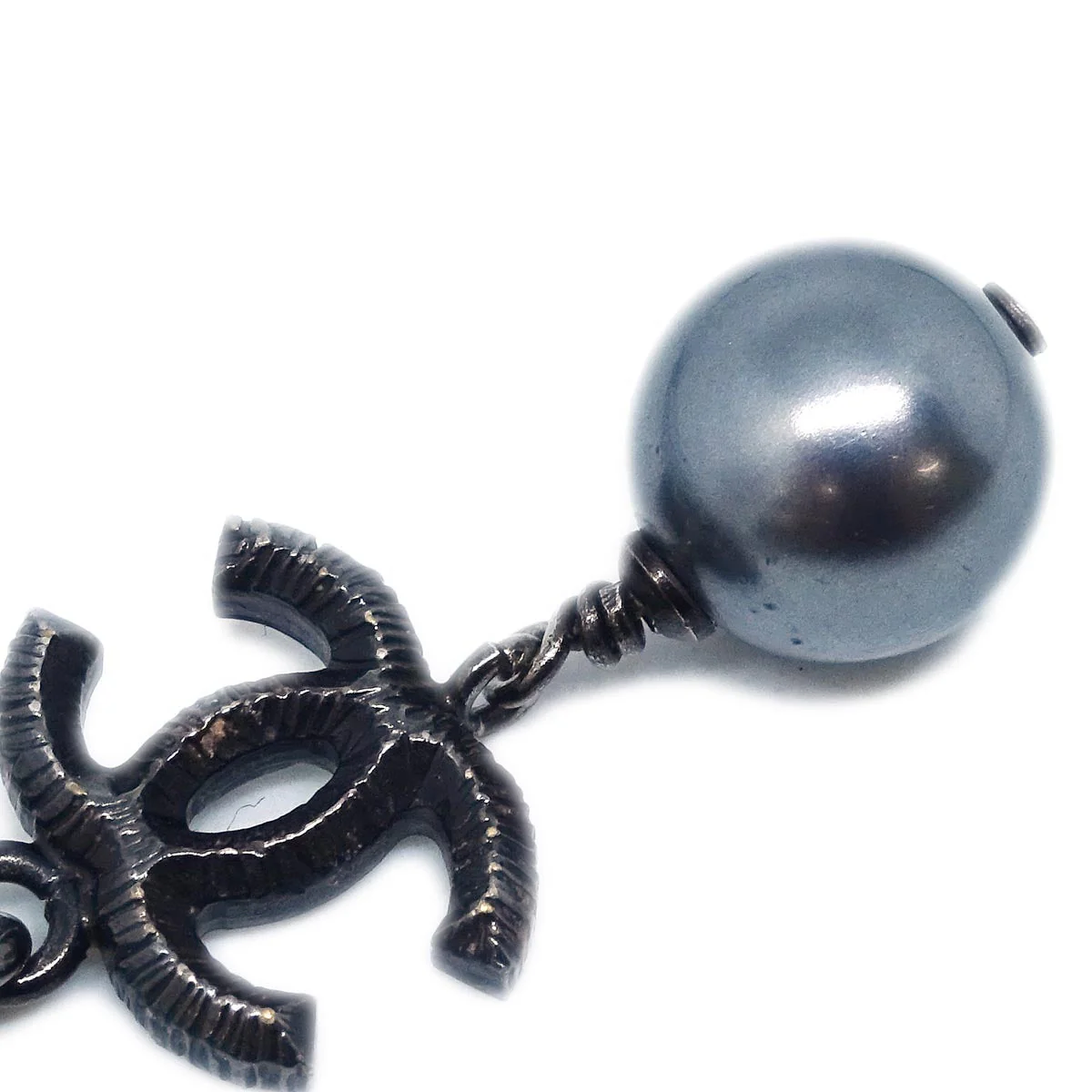 Chanel CC Chain Necklace Pendant Rhinestone Costume Pearl Black 10A - Image 3