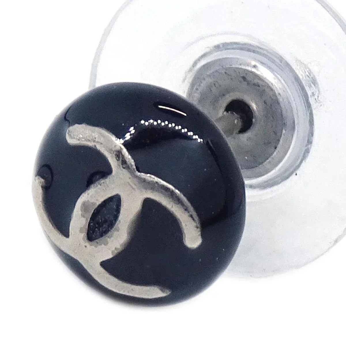 Chanel Button Piercing Earrings Black 03C - Image 2