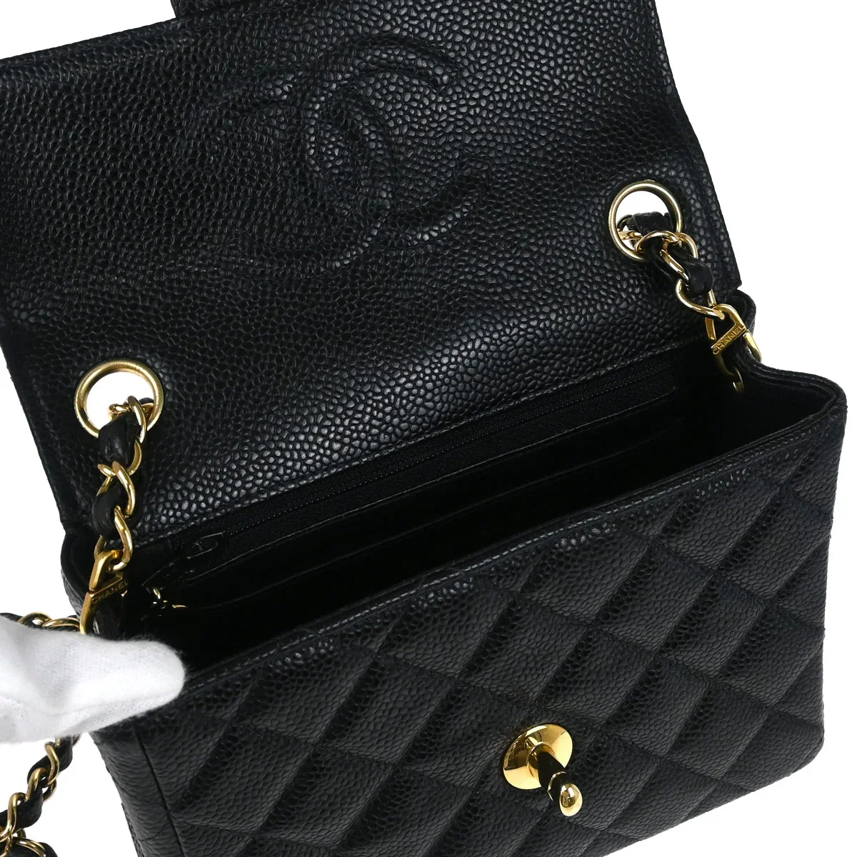 Chanel 2002-2003 Black Caviar Mini Classic Square Flap Shoulder Bag 17 - Image 6